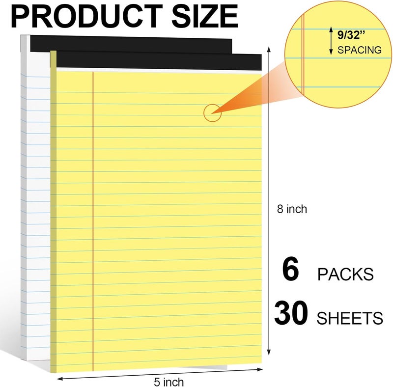 Utron 6 PCS Small Legal Pads 5x8 Yellow and White, Narrow Ruled Small Note Pads, Micro Perforated Writing Pad, College Ruled Legal Notepads 5x8 for Study, Office, To-Do Lists(30 Sheets/Small Notepad) - Image 2